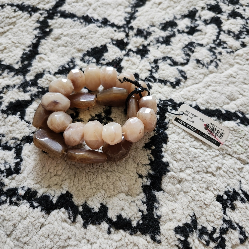New York & Company Pink and Brown Beaded Bracelet